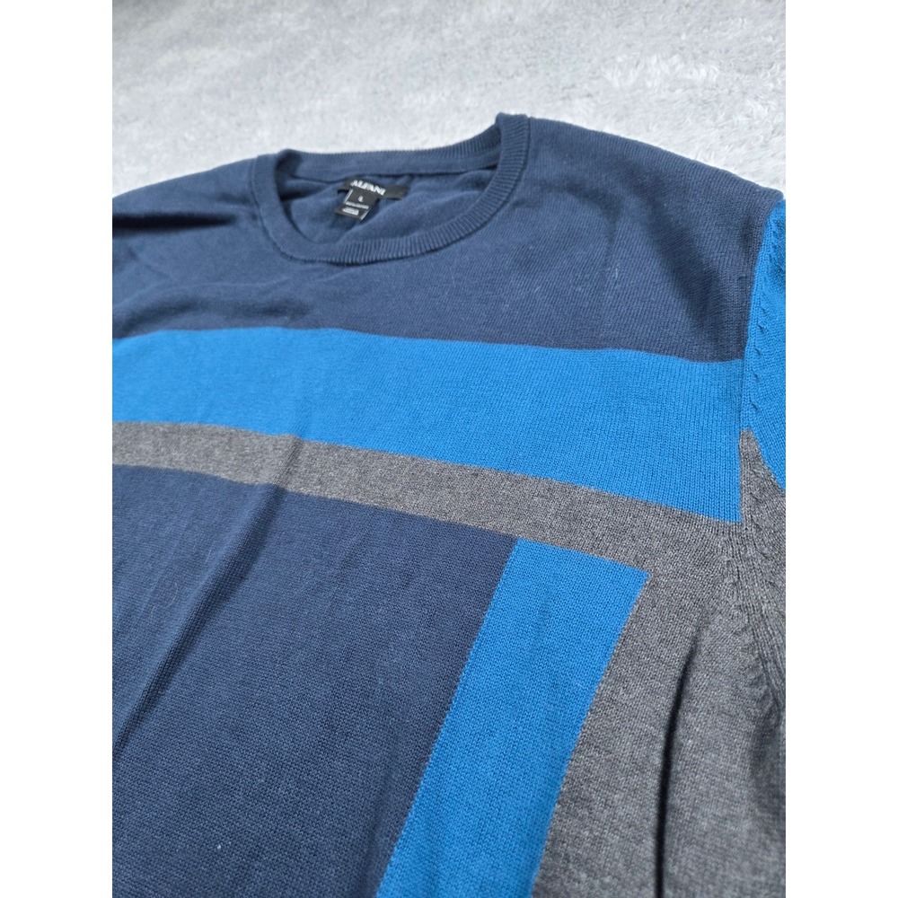Alfani‎ Mens Blue Gray Colorblock Striped Crewneck Knit Sweater Large